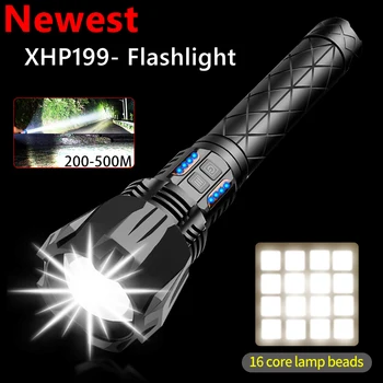 10000 mah Super Svijetle LED svjetiljka XHP199 s mehaničkim Zoom USB Punjiva Snažan Svjetiljku Vodootporan 28650 Taktički bljeskalica