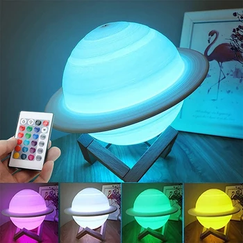 16 Boja Promjena Touch 3D Ispis Saturn Lampa Noćni ormarić LED noćno svjetlo Nebo Planet Mjesec Svjetlo za spavanje Home Dekor za djevojčice