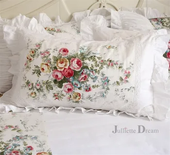 2 kom. nova white satin cvjetne čipke jastučnicu sa volanima u europskom stilu elegantan vezene jastučnicu luksuzne posteljinu i jastučnicu, bez punila
