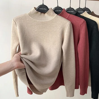 2021 Jesen-zima Runo Plus Debeli baršunasti pulover Džemper Ženski однотонный topli pulover s visokim ovratnikom, pletene džemper, kardigan