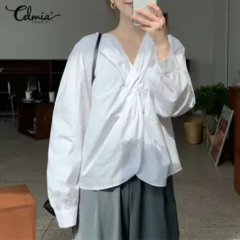 2021 Jesen ženske majice Celmia Ženska bluza sa dugim rukavima seksi majice s V-izrez i vršnjacima Svakodnevne ravnici besplatni uredski elegantne bluze