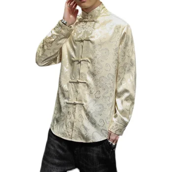 2021 Muška Vintage košulja u kineskom stilu Muška ulica odjeća dugih rukava Majice s po cijeloj površini Muške Svakodnevne tradicionalne košulje M-5XL