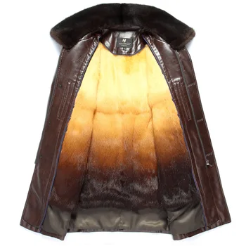2021 Nova Prenosiva Univerzalni muška odjeća Four Seasons sa postavom od zlatne кроличьего krzna, Норковый kragnom, Moderan kožna jakna