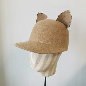 2021 Nove Slatka Mačka uši Mornarska фетровая šešir za žene Ravnici ravnici osjetio kape Formalne kape Nošeni kapa