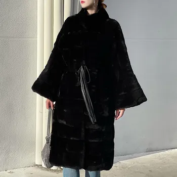 2021 Novi Luksuzni Zec Rex Hai Krzna kaput s kapuljačom Ženska zimska topla odjeća Visoke Kvalitete od krzna Debeli kaput