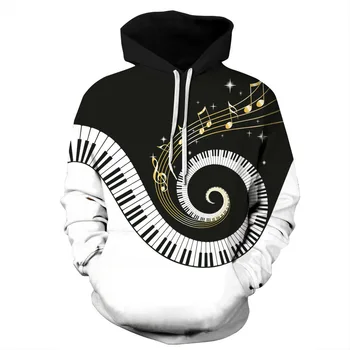 2021 Par Majica s kapuljačom za klavir Moderan glazbeni bilješka Ulica majica sa 3d ispis Pulover Harajuku Veste s dugim rukavima Дропшип