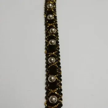 3 metra/ lot Vezeni perle čipka za šivanje od 1 cm do 2,5 cm Vintage prepleta zrna Zlatna cvjetne čipke završiti Pribor za odjeću Crne perle čipka