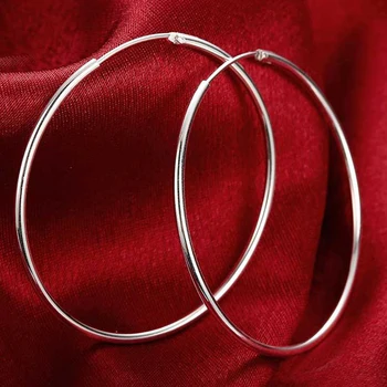 50/60 mm Okrugle naušnice-prsten Za žene Krug Velike Naušnice 925 Sterling srebra Vjenčanje college Modni nakit Božićni poklon