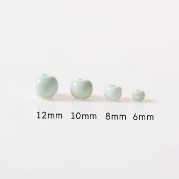 50 KOM 6 mm 8 mm 10 mm 12 mm Okrugli Zeleni Keramički Lopta DIY Ručni Rad Porculan Razuporne Perle, Perle s rupama Za izradu nakita