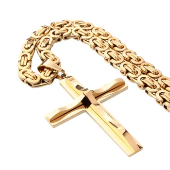 55 cm Križ Isusa Krista Ogrlica za muškarce Zlato Srebro Boja Nehrđajućeg Čelika 6 mm Vizantijsko Krug Muška Privjesak Nakit