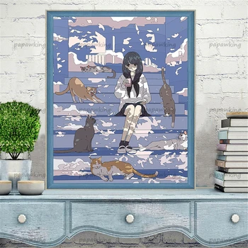 5D Diy Diamond Slikarstvo Romantična Ilustracija Anime Djevojke Potpuna Bušilica Vez Križem Mozaik Zanatske Darove Dekor Sobe