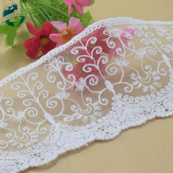 9,5 cm Bijela Pamučna cvjetne čipke Vez Francuski cvjetne čipke Traka Tkanine Čipka Diy Ukrasi Osnova za Šivanje, Pletenje i Pribor Lutkarski haljina#4204
