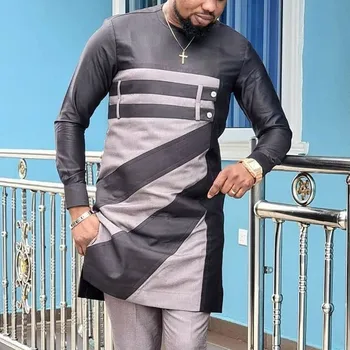 Afrički stil odijevanja ispis u boji prema moderan casual košulja s dugim rukavima i okruglog izreza za muškarce