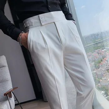 Britanski Stil Jesenje Nove čvrste hlače s visokim strukom Gospodo Službeni hlače 2021 Visoke Kvalitete Приталенный Business Casual odijelo Hlače Hommes