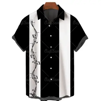 Crno - bijela košulja, po cijeloj površini u pruge i Ulice trend Svakodnevne majice kratki rukav Majice Funky udobna muška majica Veličine