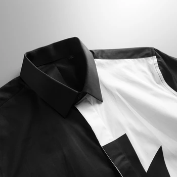 Crno-bijela košulja u patchwork stilu Za muškarce sa dugim rukavima Slim Fit Casual košulja Kvalitetne Poslovne Socijalna stranka Smoking Muška odjeća majice