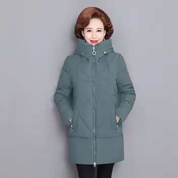 Debeli dolje jaknu sa kapuljačom Ženska 2021 Nova Zimska jakna od pamuka za majku srednje dobi, Odjeća za bake, Plus Veličina, Duga jakna Za žene 6XL