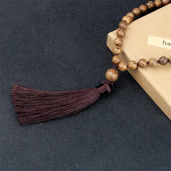 Drvene Perle Ogrlica Za muškarce Molitva Tibetanski budistički Mala Krunice Kićanka Ogrlica sa lancem za žene Meditacija i Joga Poklon nakit