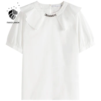 FANSILANEN Ured lady Svakodnevni bijela francuska majicu s kratkim rukavima Za žene Ljeto 2021 Tanki Slatki šik dizajn Niša ženske majice
