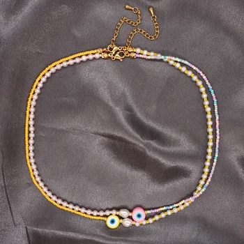 Go2BoHo Asimetrično ogrlica od perli Uroke Ogrlice za žene Šarene perle, perle Imitacija bisera Ogrlice Poklon nakit
