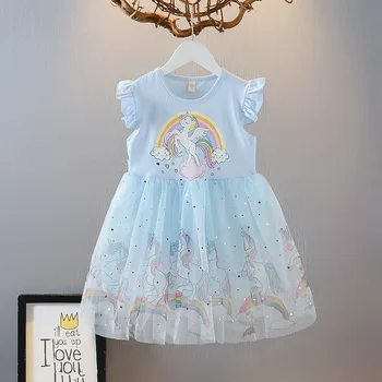 Haljina Jednoroga Haljina Princeze s duginim obojena zvijezdama Odjeća za rođendan Božićni gala odijelo za Bebe večernja haljina od 2-7 godina