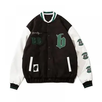 Hip-hop Baseball jakna Debeli Patchwork vez Ulica odjeća Par Vrhovima Оверсайз Kaput-бомбер Grunge Ženski unisex Odjeća 2021