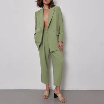 Holiwind 2021 Ženske blazers Hlače Odijela Jakne Komplet od 2 predmeta Hlače Zeleni Ured ženska radna odjeća Odjeća Ženski kostim