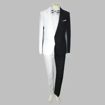 Jakna + hlače novi crno-bijeli kostim luksuzni osobne muškarci odijela večernje blazers muški svadbena nošnja muška moda tanak diplomski coa