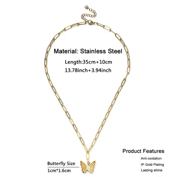 Jednostavan Dizajn Ogrlice-leptir od nehrđajućeg čelika Za žene, djevojčice, lanac za spajalice, ogrlice-leptir, Ogrlice, Novi modni nakit