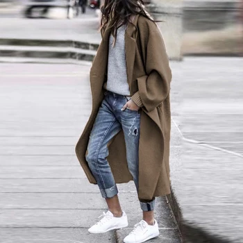 Jesenski ženska moda High street Monotone dugi kaput Svakodnevno toplo bilateralna vune kaput Elegantne jakne s dugim rukavima i lapels