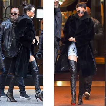 Jesensko - zimski kaput od umjetnog krzna u europskom i američkom stilu Kylie Jenner slikala u istom stilu na Kylie ulici