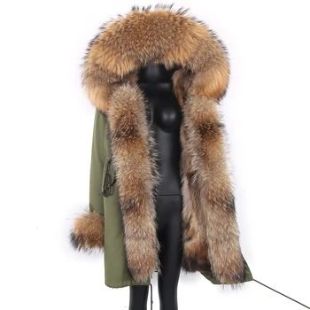 Kaput od krzna rakun Ženske parkovi Vodootporne dugu zimsku jaknu Odvojiva modna odjeća Vanjska odjeća Luksuzna odjeća