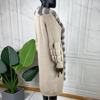 Kašmir džemper Ženski krzna kardigan 2021 Novu Jesensko-zimski Modni pončo s mnogima od krzna zeca Rex