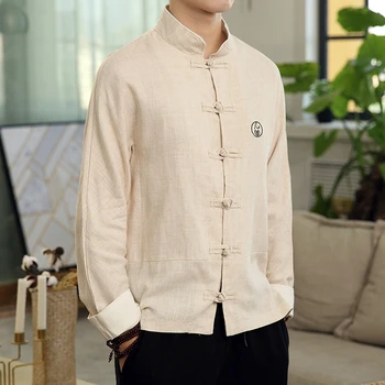 Kineski Stil Pamučnim lanena košulja dugih rukava Muška odjeća Proljeće i Jesen Retro Odjeća s vezom Harajuku Trendi kaput gospodo