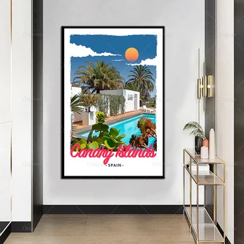 Klasicni Starinski Stil Putovanja Plakat Španjolska Kanarski otoci Ulje na platnu Plakati i Ispis na platnu Zid Umjetnost Modularni Slike Dekor