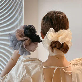 Korejski Prevelike Premium Sjajni Gumice za kosu od organza Izjava Puna Prozirna traka za kosu Ženska moda šlem od konopa za kosu