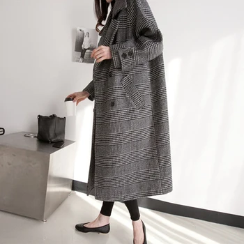 Korejski moda Ured lady Jesen Zima Duga кашемировое Kaput Donje checkered vune Kaput Jaknu, Kaput, Kostim Odjeća 2021