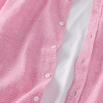 Košulje u kavez Хаундстут kratkih rukava za muškarce s odbačenost ovratnik Svakodnevne Vrhovima Nove Ljetne lanene osnovne roza oblikovana muška odijela