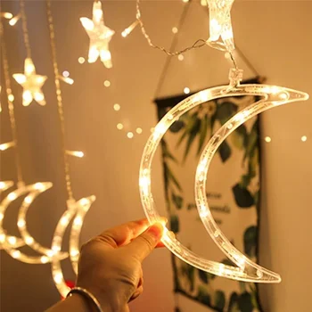 Kreativni Led Lunar Star Zavjese Gudačkih Svjetiljke Ramazan Ukras Гирлянда Nevjerojatan Svjetla za proslave Vjenčanja Kućni Božićni ukras