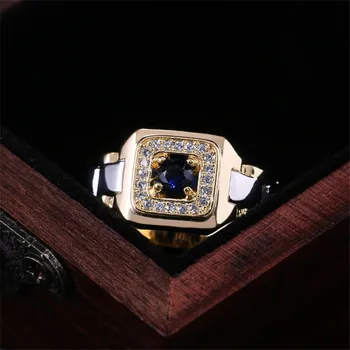 Luksuzni Prirodni Plavi Kristal Šarm Zlatni Prsten Fascinantno Muški Modni Prsten Europska Američki Stil Muška Vjenčani Nakit