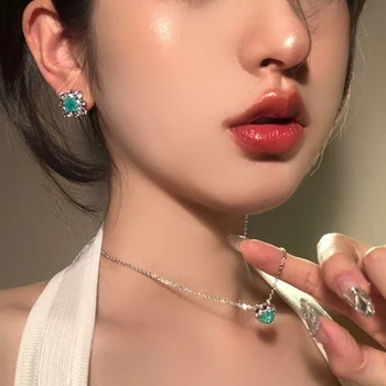 Luksuzni Zelena Boja je Plava CZ Kamen Crystal Ljubavi Srce Duge Viseće Srebrne Naušnice za žene Djevojke College Nova Moda Korejski Nakit