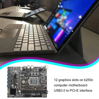Matična ploča B250C BTC za майнинга s procesorom G4400+Ventilator+Kabel-prekidač 12XPCIE u priključak za kartice USB3.0 GPU LGA1151 Podržava ram DDR4