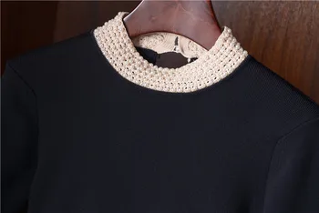 Mješavina poliestera pletene ženski francuski stil s perlicama na ovratniku dugačak džemper, pulover S-L trgovina na veliko