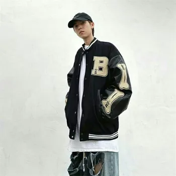 Moderan hip-hop mekane kosti Kolaž crnci zabavne jakne Muške Ulica odjeća Harajuku Jakna-бомбер Gospodo bejzbol kaput Unisex za dječake
