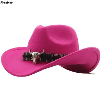 Moderna Muška Ženska Zapadna Kauboj šešir s Krava Na Glavi širokog oboda Pop-jazz šešir je Zimski Mornarska kapa Veličina 56-58 cm