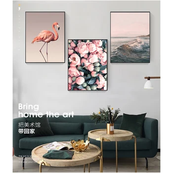 Moderna Wall Art Home Dekor Nordijsko Slikarstvo Na platnu Romantičnom Flamingo Ruža Morski Val Ispis Slikarstvo Životinja