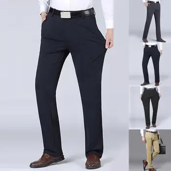 Muške hlače su Čvrste elastične Proljeće-jesen Hlače iz srednje struka Izravni slobodni Udoban Svakodnevne hlače za poslovne hlače