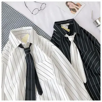 Muške košulje u ljetnom гонконгском stilu, sa prugastom po cijeloj površini, rukav 7 četvrtine, plus jaknu s kravatom, svestran moda casual košulja, odjeća za dječake