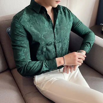 Muške luksuzne zelene majice Vjenčanje college u Retro stilu u britanskom stilu Muška jesen odjeća Banket Lijepe košulje za джентльменов iz Engleske
