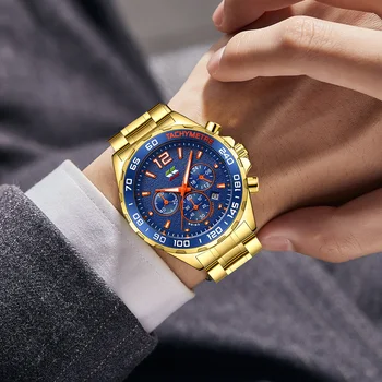 Najbolje marke satova za muškarce Od nehrđajućeg Čelika Zlatni ručni sat Trendy Kronograf Poslovne Kvarcni sat je Vodootporan Relogio Masculino